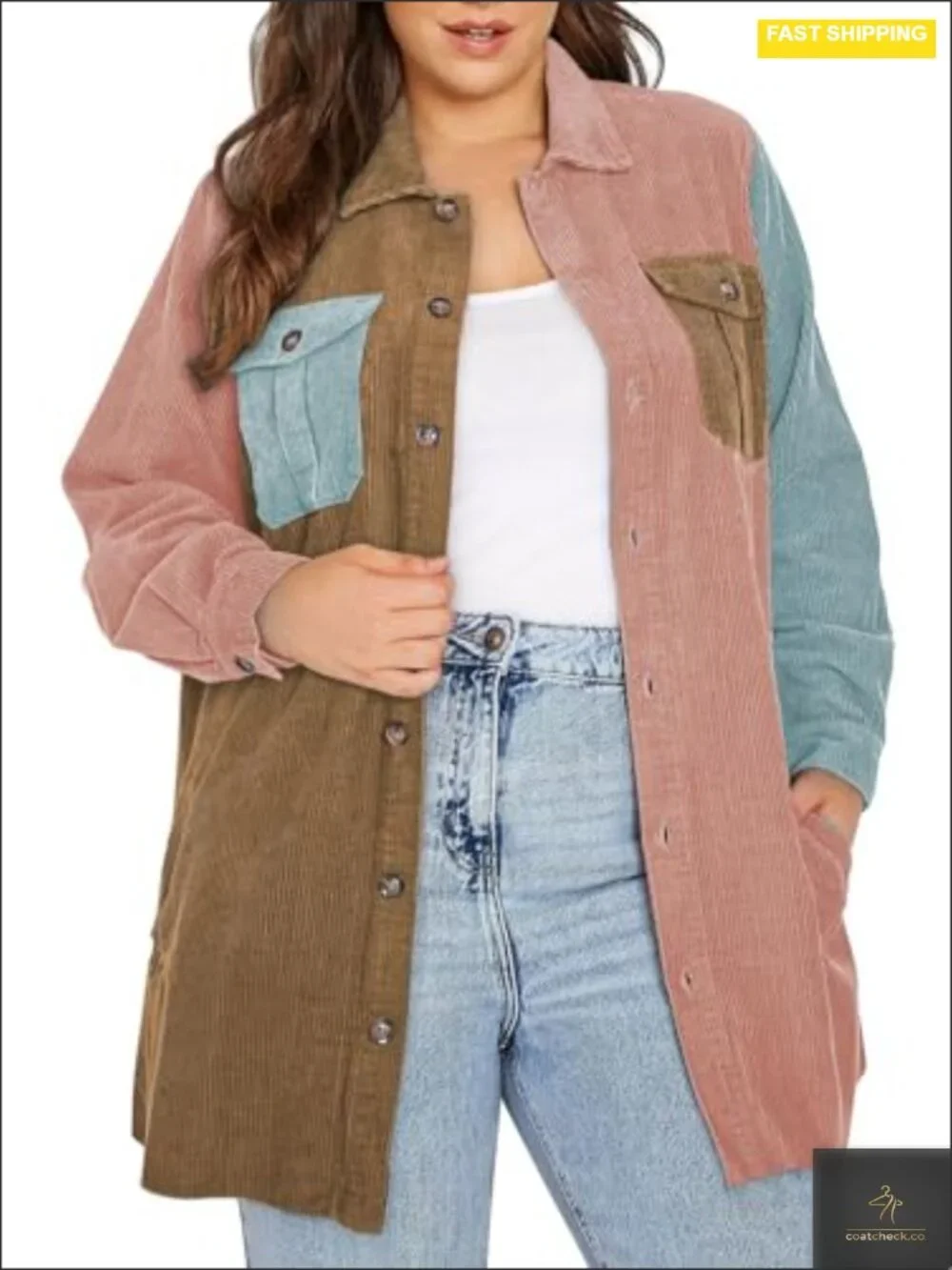 Plus Size Long Sleeve Button Down Boyfriend Plaid Shacket Jacket Coat